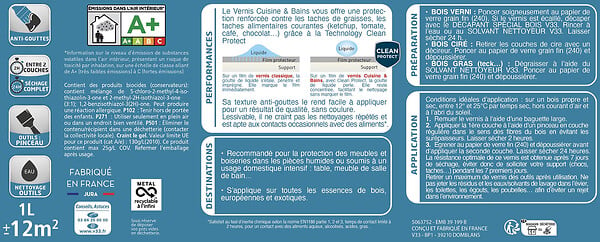 V33 BOIS - Vernis cuisine et salle de bains - Incolore Brillant - 0,5L - large