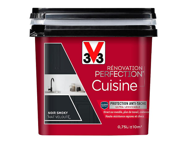 V33 PEINTURE - Peinture de rénovation cuisine noir smoky mat - 0,75L - large