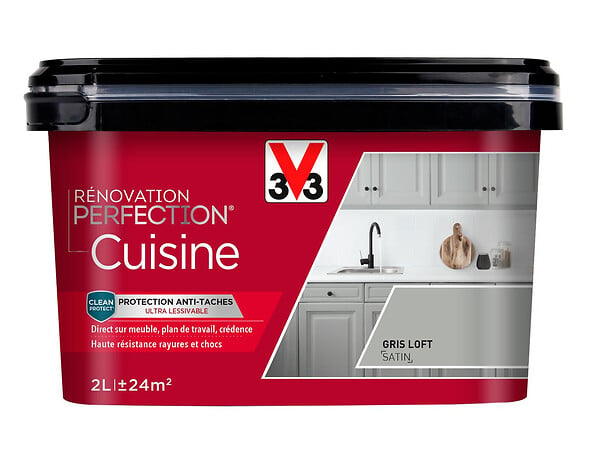 V33 PEINTURE - Peinture rénovation cuisine - Gris Loft - Satin - 2L - large