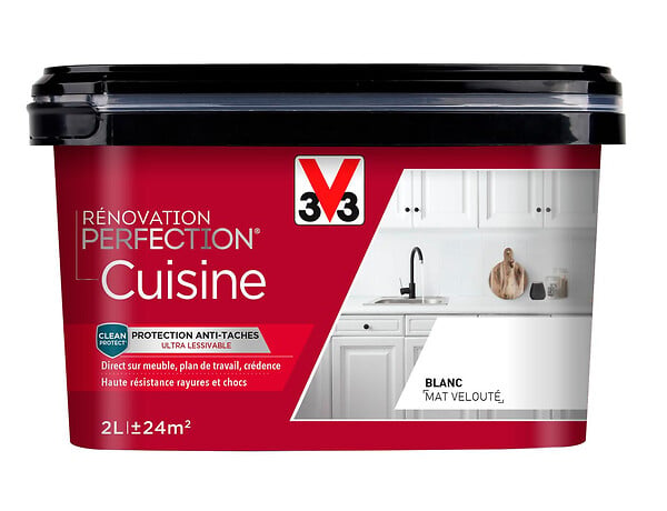 V33 PEINTURE - Peinture Rénovation Cuisine - Blanc - Mat velouté - 2L - large
