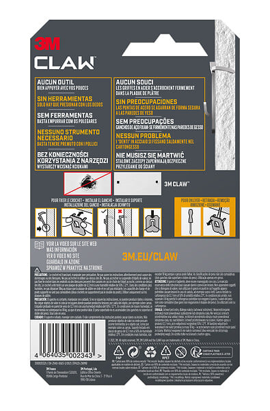 3M - Crochets pour tableaux spécial plaque de plâtre x2-20 kg - large