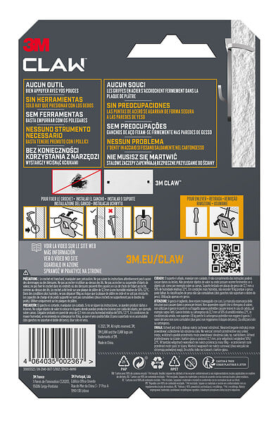 3M - Crochets pour tableaux spécial plaque de plâtre x4-20 kg - large