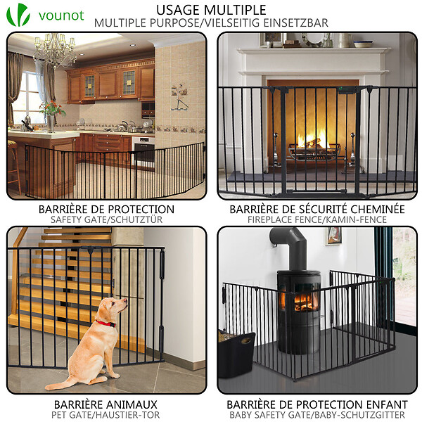 VOUNOT - Barriere de securite Grande Version 3.6M 6 Panneaux noire - large