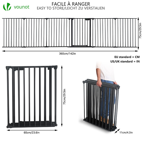 VOUNOT - Barriere de securite Grande Version 3.6M 6 Panneaux noire - large