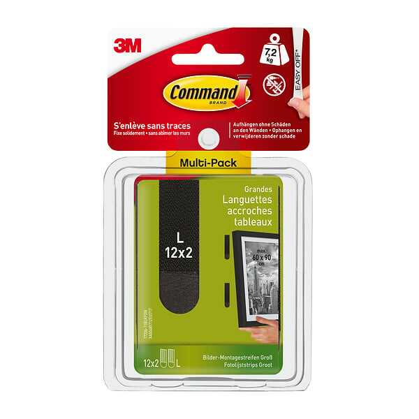 3M - Lot 24 Languettes de Fixation Tableaux Command noir grand modèle - large