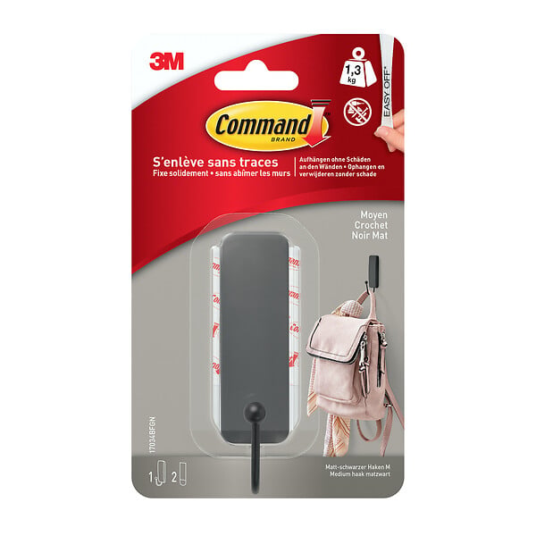 3M - Crochet métal noir Déco moyen modèle - large