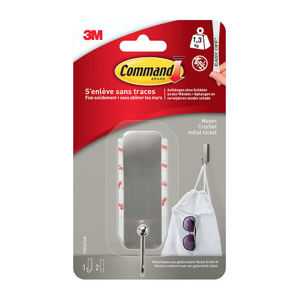 3M - Crochet métal nickel Déco Command moyen modèle - large