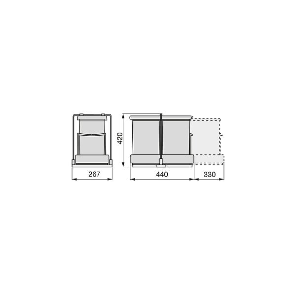 EMUCA - Poubelle de recyclage pour montage inférieur et extraction automatique dans l'élément de cuisine 2x14litres, Plastique gris - large