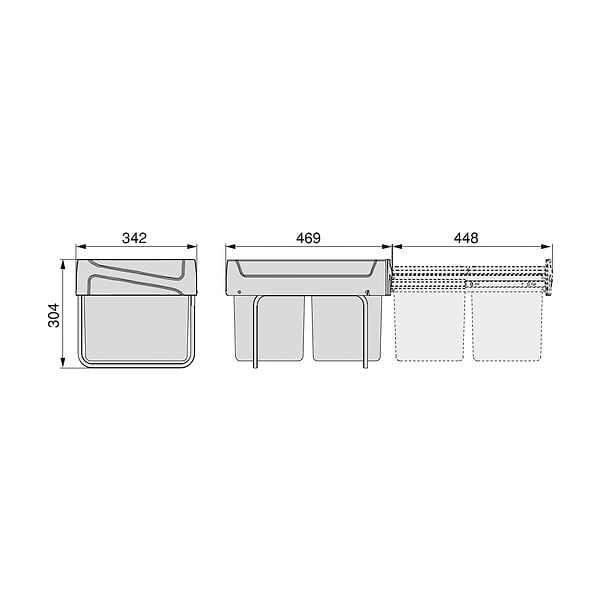 EMUCA - Bac de tri sélectif a montage inférieur et extraction manuelle pour élément de cuisine Recycle, 2x15litres, Plastique Gris antracite - large