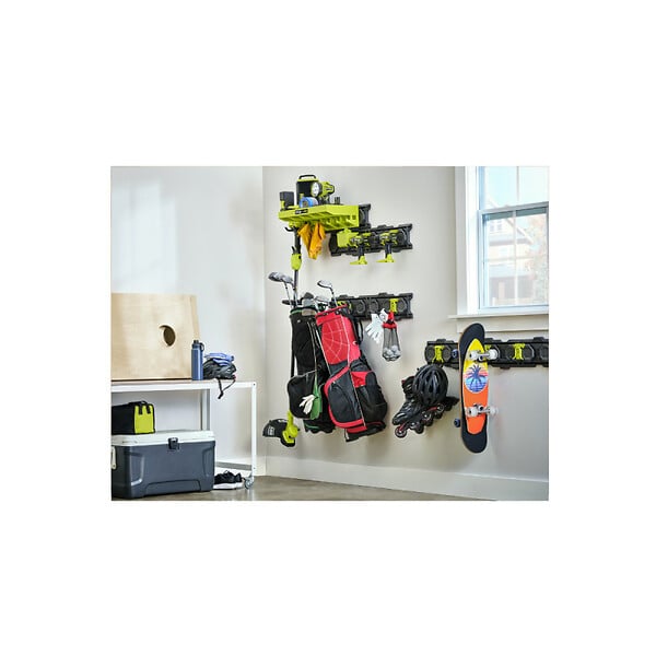 RYOBI - Pack RYOBI Système LINK 2 rails muraux - Pince réversible - Étagère pour produits de nettoyage - large