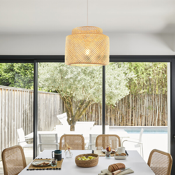 COREP - Suspension double naturel MAKASSAR D38 en bambou E27-15W. - large