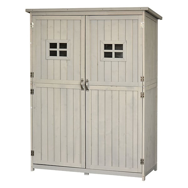 OUTSUNNY - Abri de jardin armoire de jardin remise pour outils sur pied dim. 128L x 50l x 164H cm 2 étagères 2 portes 2 fenêtres toit bitumé étanche bois massif sapin pré-huilé gris - large