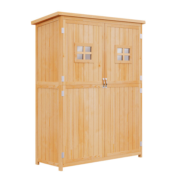 OUTSUNNY - Abri de jardin armoire de jardin remise pour outils sur pied dim. 128L x 50l x 164H cm 2 étagères 2 portes 2 fenêtres toit bitumé étanche bois massif sapin pré-huilé - large