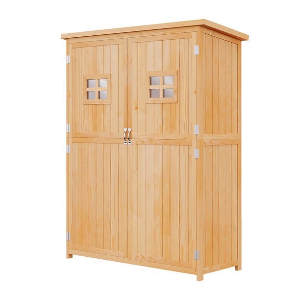 OUTSUNNY - Abri de jardin armoire de jardin remise pour outils sur pied dim. 128L x 50l x 164H cm 2 étagères 2 portes 2 fenêtres toit bitumé étanche bois massif sapin pré-huilé - large