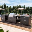 OVIALA - Cuisine d'extérieur angle 5 éléments avec évier et barbecue - vignette