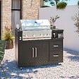 OVIALA - Cuisine d'extérieur angle 4 éléments avec évier et barbecue - vignette