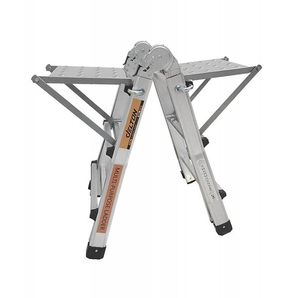 SECURY-T - Échelle articulée pliante et télescopique en aluminium 4x3 marches 2,81m + 2 tablettes - large