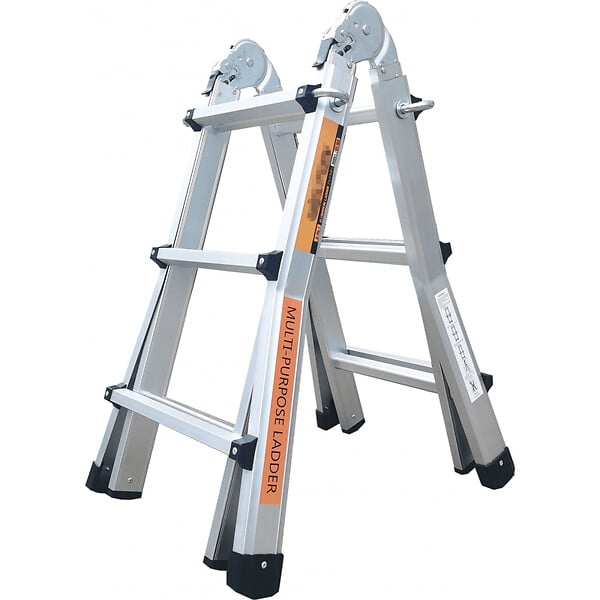 SECURY-T - Échelle articulée pliante et télescopique en aluminium 4x3 marches 2,81m + 2 tablettes - large