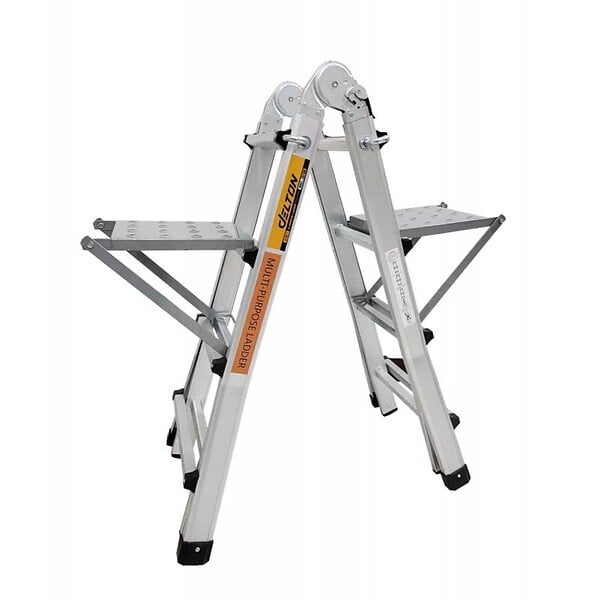 SECURY-T - Échelle articulée pliante et télescopique en aluminium 4x4 marches 3,88m + 2 tablettes - large
