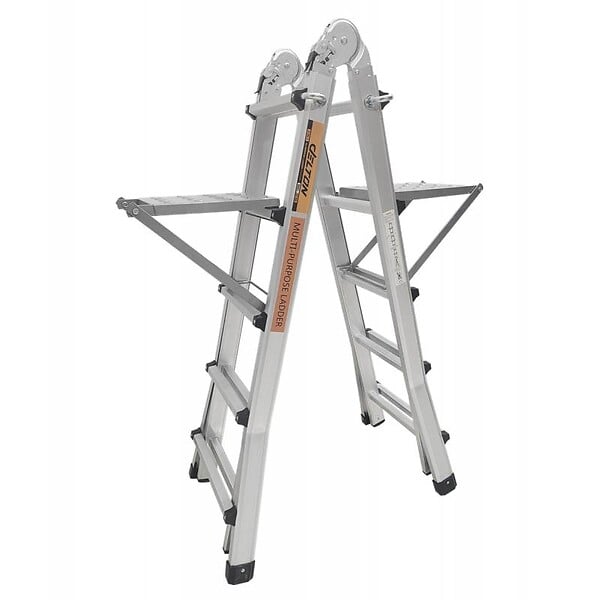 SECURY-T - Échelle articulée pliante et télescopique en aluminium 4x5 marches 4,96m + 2 tablettes - large