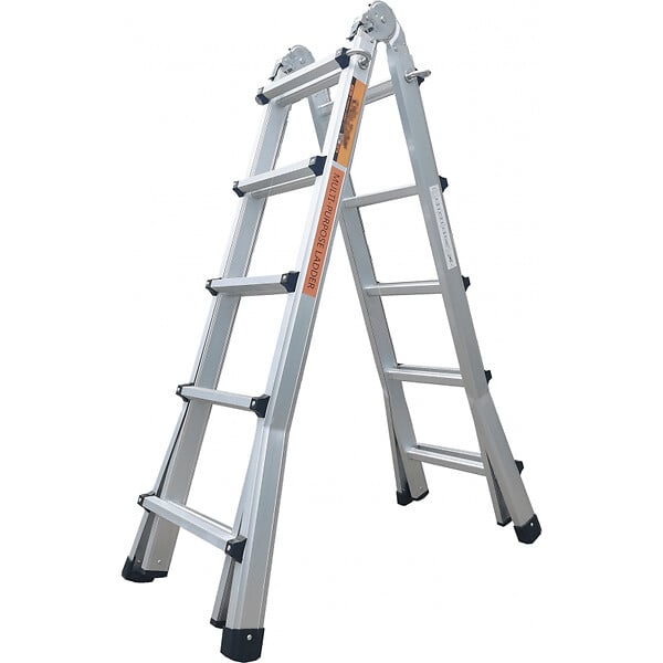 SECURY-T - Échelle articulée pliante et télescopique en aluminium 4x5 marches 4,96m + 2 tablettes - large