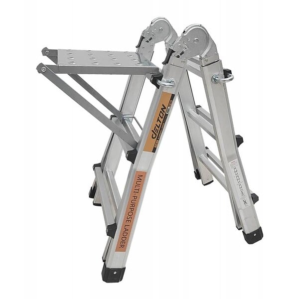 SECURY-T - Échelle articulée pliante et télescopique en aluminium 4x3 marches 2,81m + 1 tablette - large