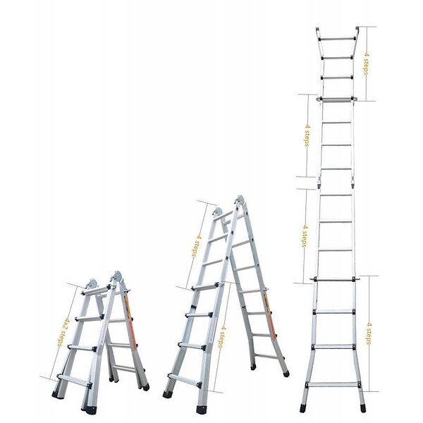 SECURY-T - Échelle articulée pliante et télescopique en aluminium 4x3 marches 2,81m + 1 tablette - large