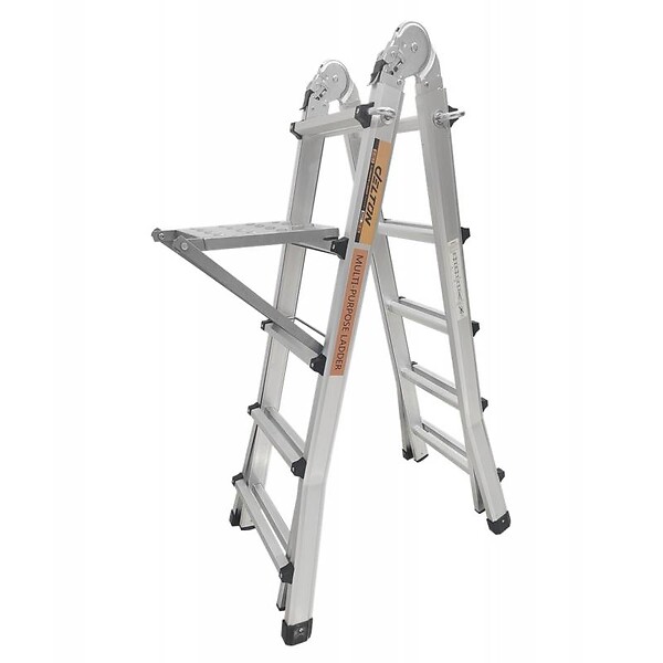 SECURY-T - Échelle articulée pliante et télescopique en aluminium 4x5 marches 4,96m + 1 tablette - large