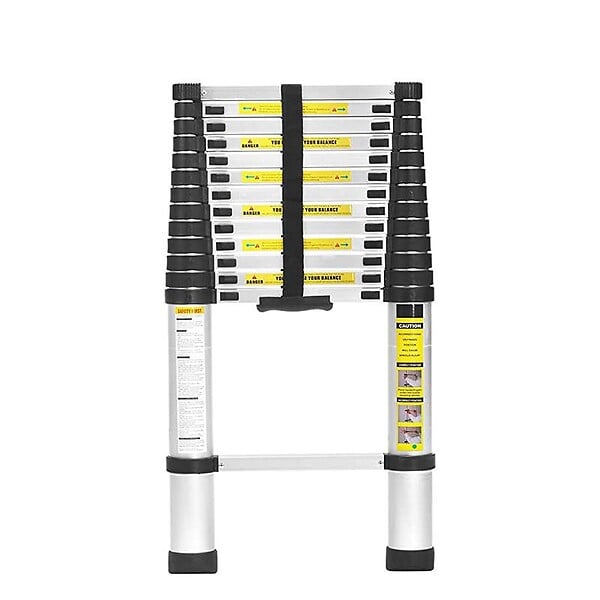 SECURY-T - Echelle télescopique aluminium 14 marches H 4,1m avec barre stabilisatrice - large
