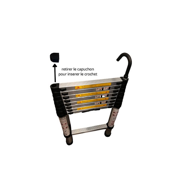 SECURY-T - Echelle télescopique aluminium 13 marches H 5,2M avec crochets démontables et barre stabilisatrice - large
