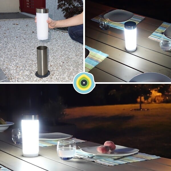 GARD&ROCK - Borne solaire inox Gard&Rock clipsable au sol - 3 LEDs - large
