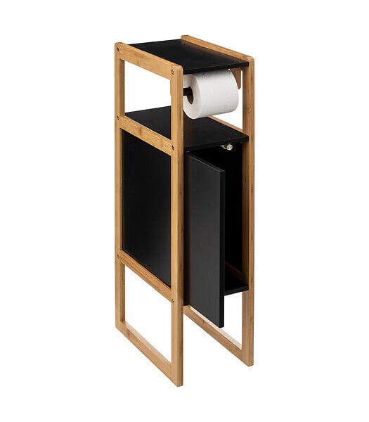 5 FIVE SIMPLY SMART - Meuble Réserve et Dérouleur de Papier WC en Bambou et Bois Blanc H 80 cm - large