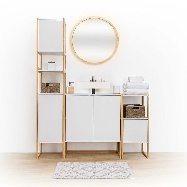 5 FIVE SIMPLY SMART - Meuble sous lavabo en Bambou et Bois Blanc 2 Portes H 80 cm - large