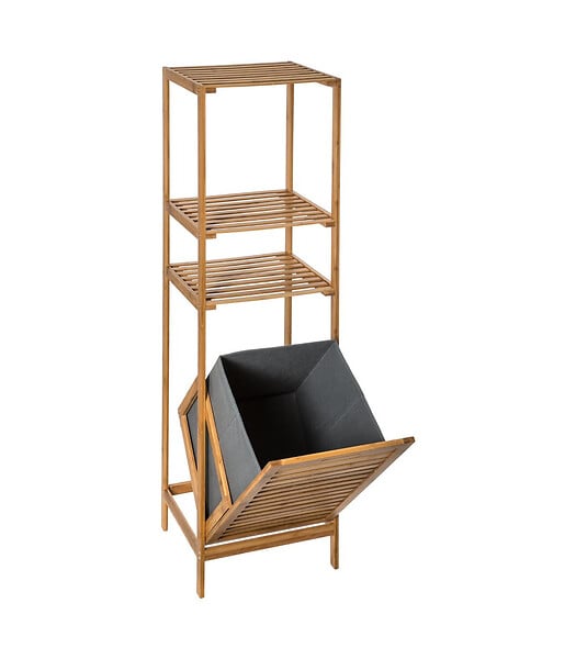5 FIVE SIMPLY SMART - Meuble Étagère colonne avec panier à linge en Bambou H 118 cm - large