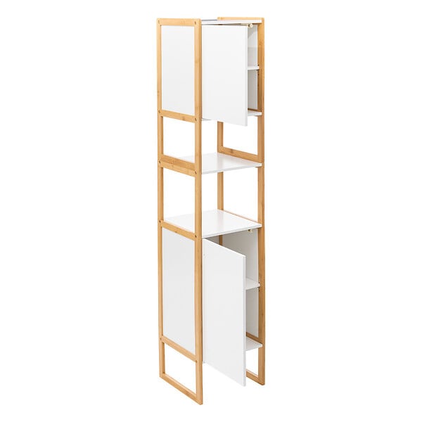 5 FIVE SIMPLY SMART - Meuble de rangement Colonne en Bambou et Bois Blanc 2 Portes H 170 cm - large
