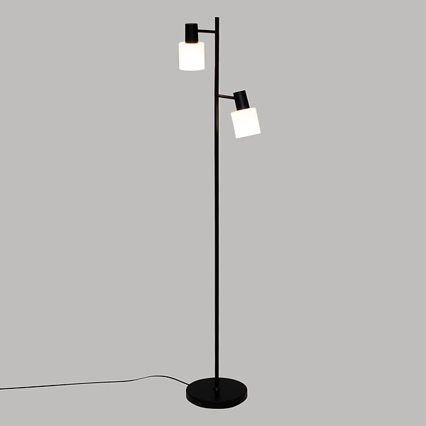 ATMOSPHERA - Lampadaire en métal Noir et 2 abat-jours en verre Blanc H 143 cm - large