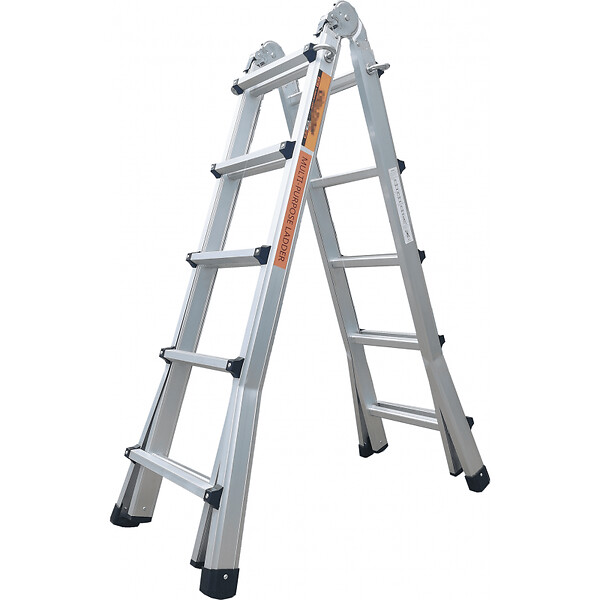 SECURY-T - Échelle articulée pliante et télescopique en aluminium 4x5 marches 4,96m + 1 tablette - large