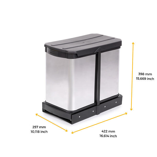 EMUCA - Bac à recyclage pour montage inférieur et extraction manuelle/automatique dans les éléments de cuisine, Inox 2x12 litres plastique et acier inoxydable. - large