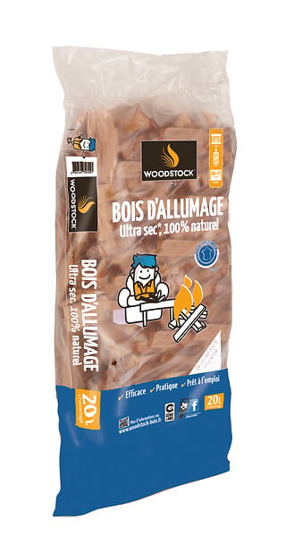 WOODSTOCK - Bois d'allumage extra sec - Sac de 20L - Bois dur français - large
