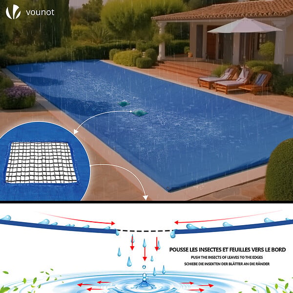 VOUNOT - Bache piscine rectangulaire double couche en Polyethylene 160 gr/m2 avec filet ecoulement 4x9m Bleue - large
