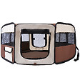 PAWHUT - Parc enclos pliable chien chat Ø 90 x 41H cm - 2 portes, 2 poches, sac transport - acier Oxford marron beige - vignette