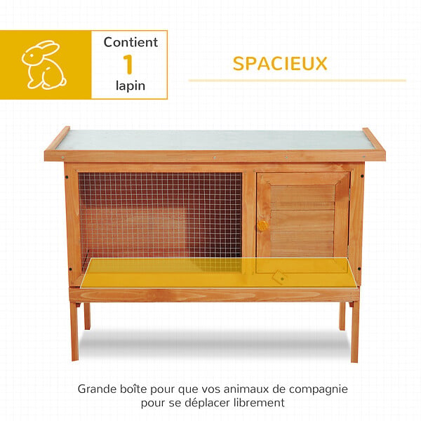 PAWHUT - Clapier sur pieds cage à lapin plateau excrément coulissant porte verrouillable fenêtre grillagée toit lino vert bois de sapin lasuré - large