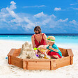 OUTSUNNY - Bac à sable bois octogonal dim. 139,5L x 139,5l x 21,5H cm - 4 bancs - bâche de couverture, non tissé de sol inclus - bois sapin pré-huilé - vignette