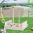 OUTSUNNY - Bac à sable carré en bois pour enfant dim. 106L x 106l cm avec bancs et couvercle - auvent réglable - vignette