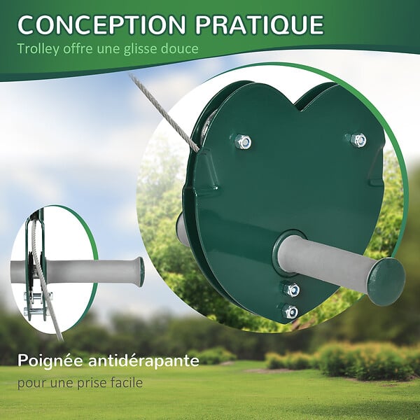 OUTSUNNY - Kit complet tyrolienne 25 m - câble épais, poulie, poignées antidérapantes, assise PE - accessoires inclus - large