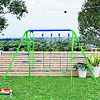 OUTSUNNY - Balançoire 3 agrès portique avec 2 balançoires et face à face dim. 2,8L x 1,4l x 1,78H m métal époxy anticorrosion PE vert bleu - vignette