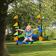 OUTSUNNY - Balançoire nid d'oiseau ronde balançoire panier Ø 100 cm 2 anneaux inclus métal époxy PP Oxford haute densité drapeaux multicolores - vignette