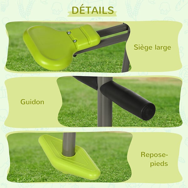OUTSUNNY - Balançoire agrès face à face enfant 3 à 6 ans - selles larges, guidon, repose-pied - gris vert - large