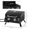 OUTSUNNY - Barbecue gaz de table transportable pieds pliables - 2 brûleurs 5 kW - barbecue gaz de camping - grille de cuisson, réceptacle graisse, thermomètre - acier noir - vignette