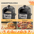OUTSUNNY - Four à pizza extérieur au charbon de bois - barbecue sur roulettes - four à bois - pierre réfractaire - cheminée, jauge température - acier au carbone noir gris - vignette
